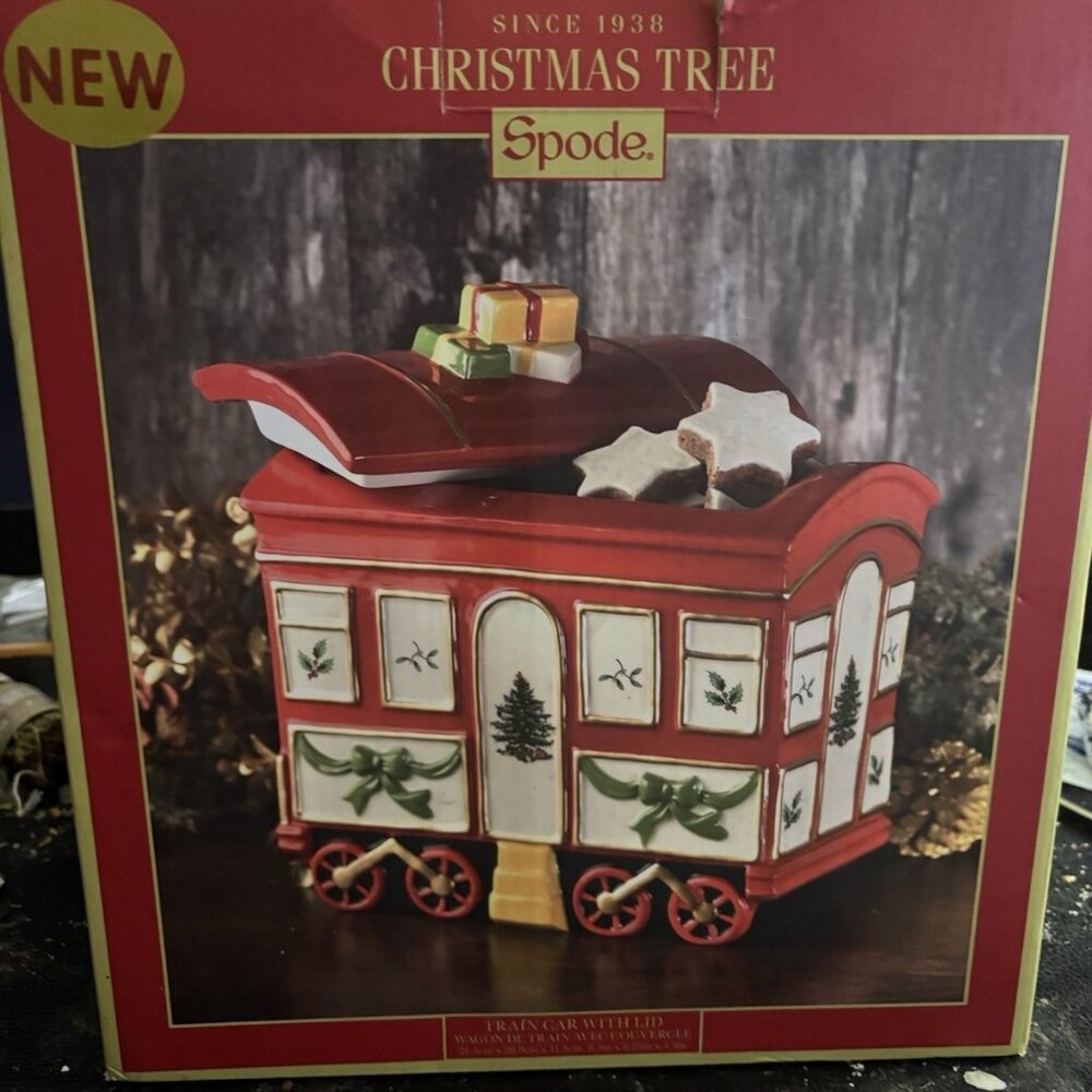 Spode Christmas Tree Train Car with Lid Cookie Jar Ceramic In Box Sealed